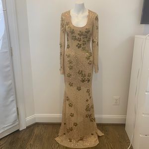 NWT $1890 ZAC Zac Posen Studded Open Back Gown